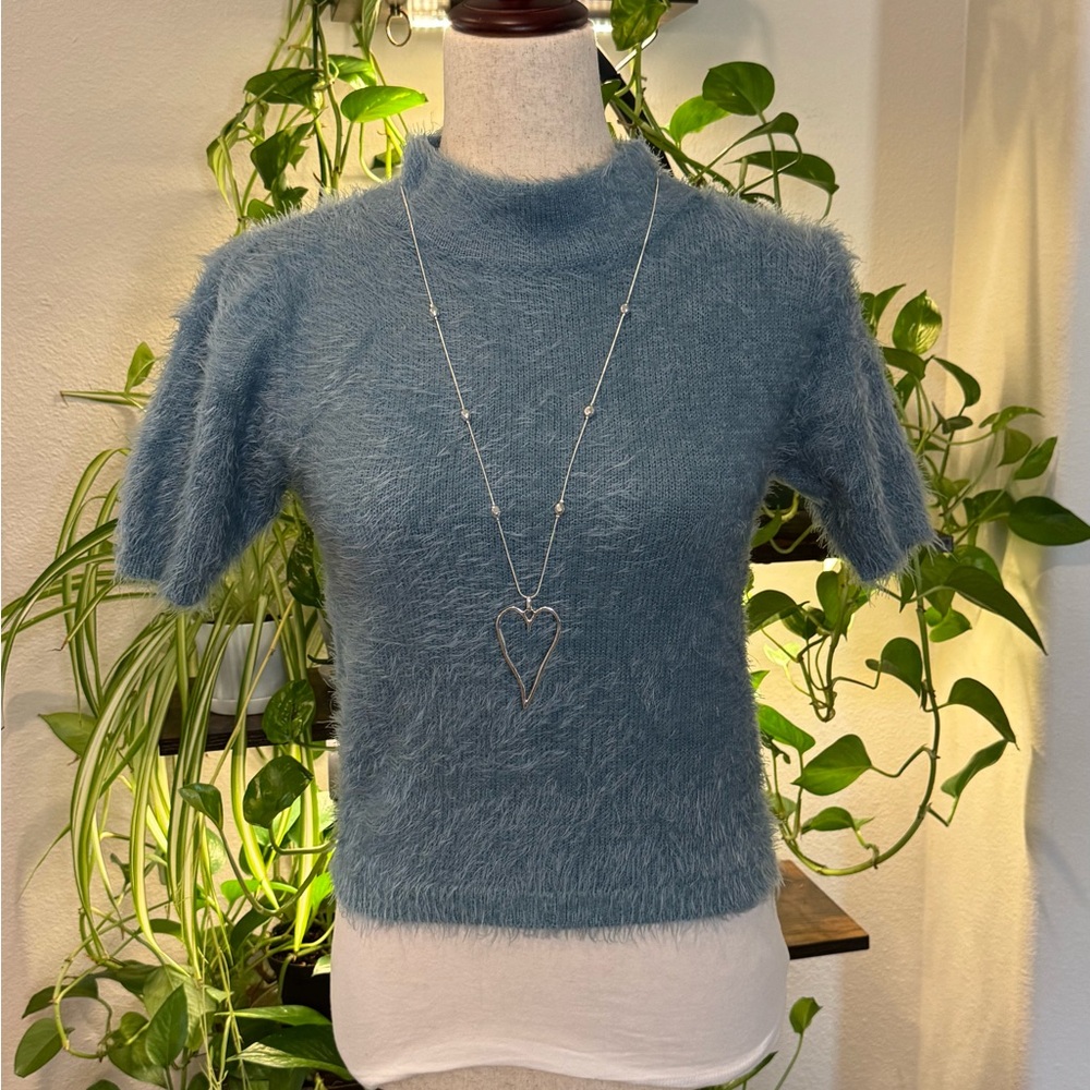 She + Sky Soft Blue Knit Top